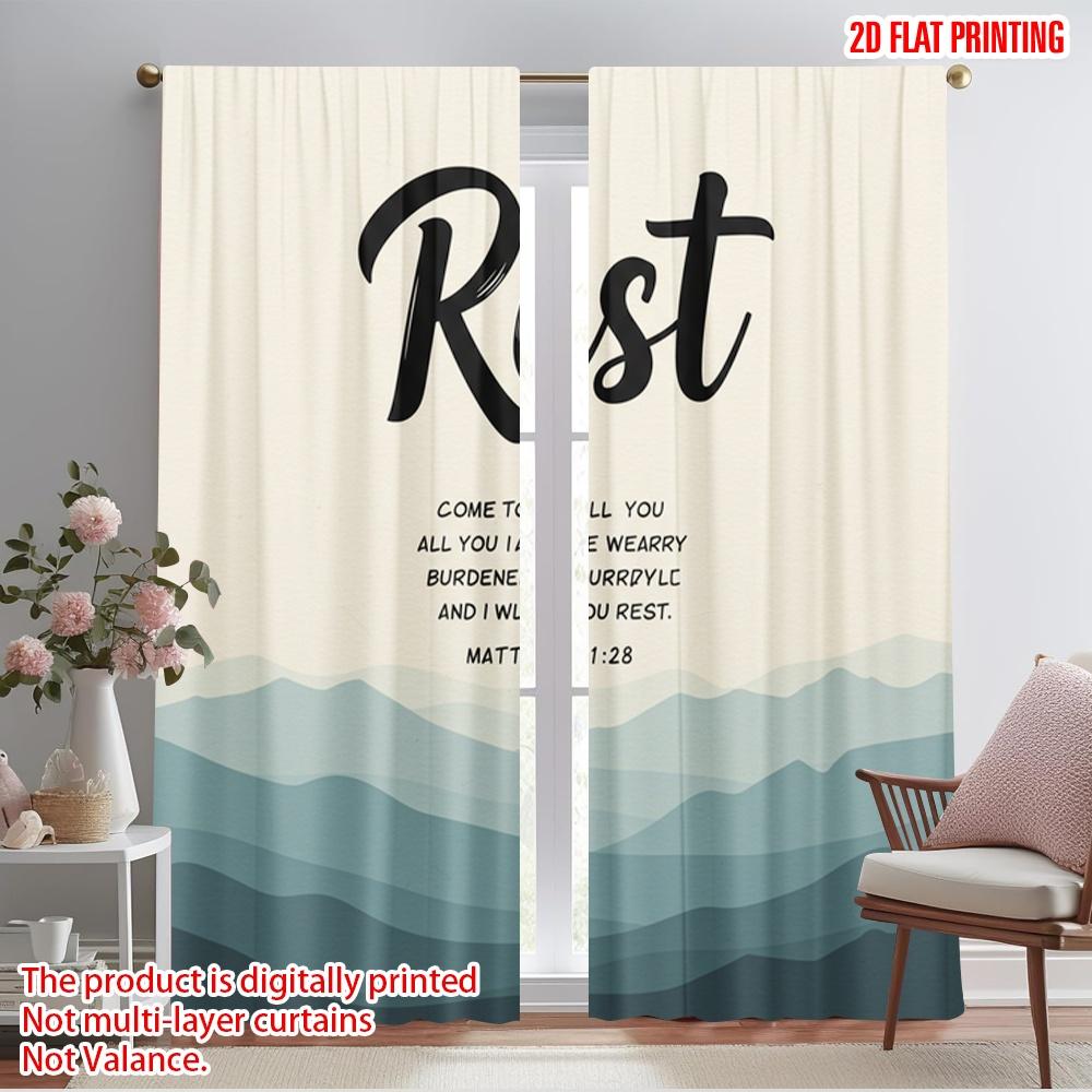 

2pcs 2D flat printing Party Window Curtains Rest Scripture Mountain Landscape Polyester Without Electricity Festive Wall Decor 52.50×116.00 CM 2pcs