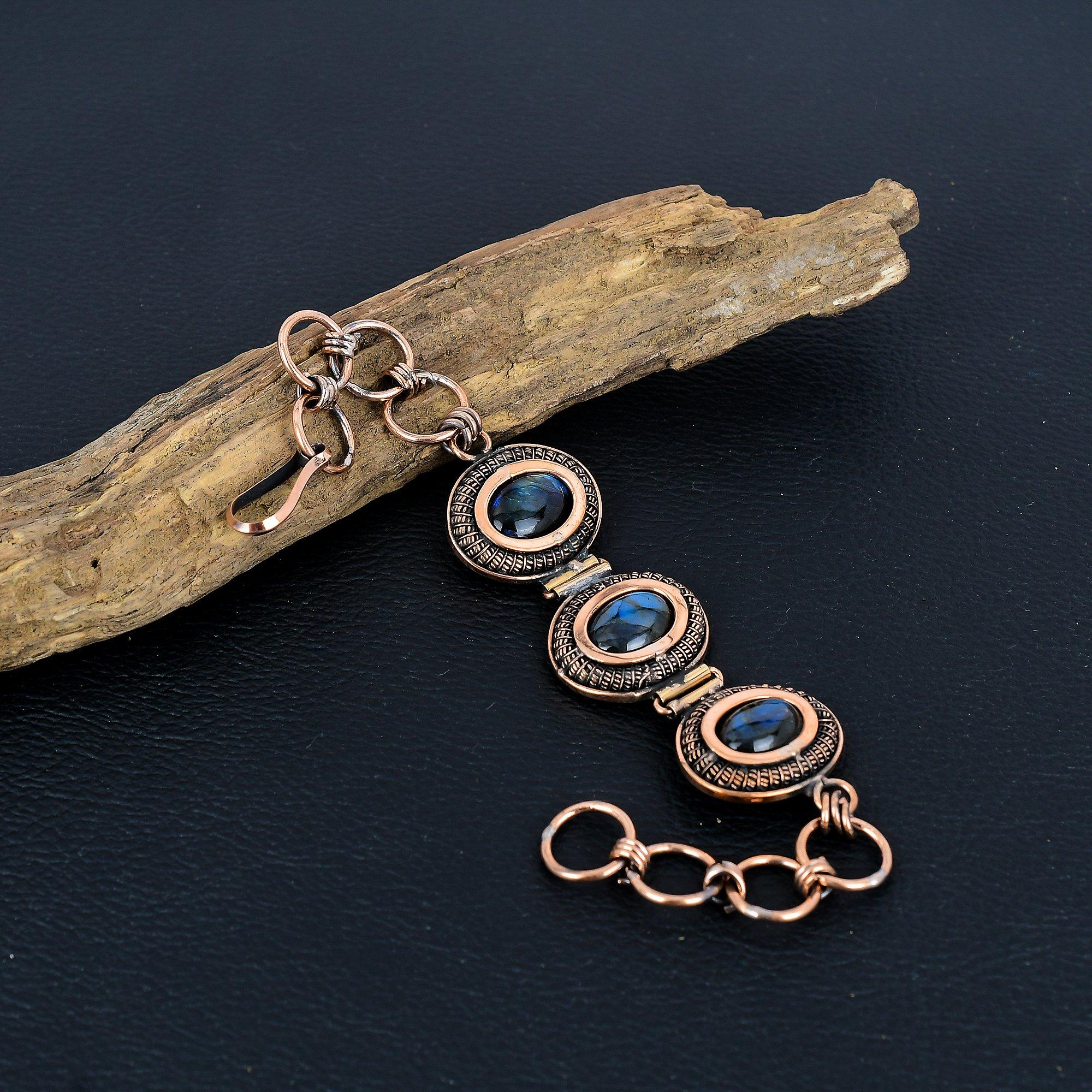 

Браслет из лабрадорита, Ювелирные изделия, обернутые медной проволокой 999 пробы, Браслет из драгоценного камня с регулируемой цепочкой, Подарок для нее, Изящные украшения ручной работы