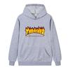 W02-1 Unisex Thrasher Flame Print Hoodie Men Casual Loose Long Sleeve Hooded Sweatshirt Streetwear Pullover