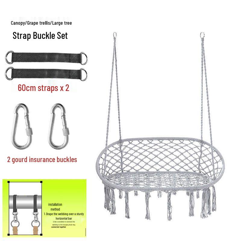 Nordic Indoor Outdoor Double Hanging Chair Swing with Tassel Cradle - Cotton and Linen Hammock for Homestay or Balcony.