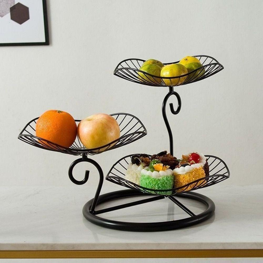 Lotus Leaf Shape Multi-Layer Serving Tray Metal Wire Fruit Basket 3-Tier Fruit Basket Dining Table
