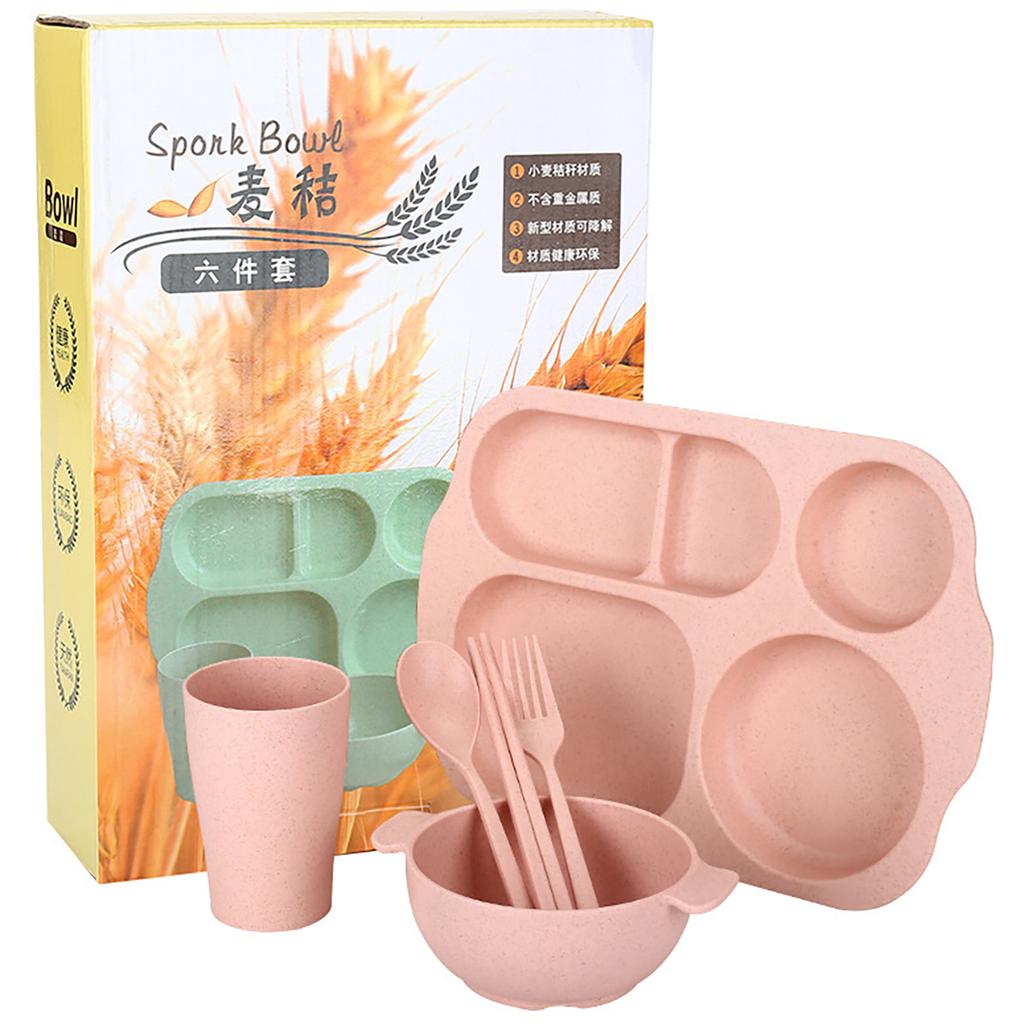 High Grade Wheat Straw Dinnerware Set Children's Unbreakable Dishes Tableware Fork Spoon Chopsticks Bowls Cup Dish Camping Set