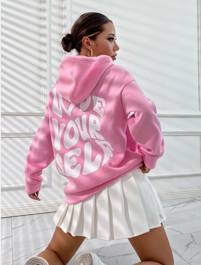 Women's Harajuku Fleece Hoodie with Back Letter Print