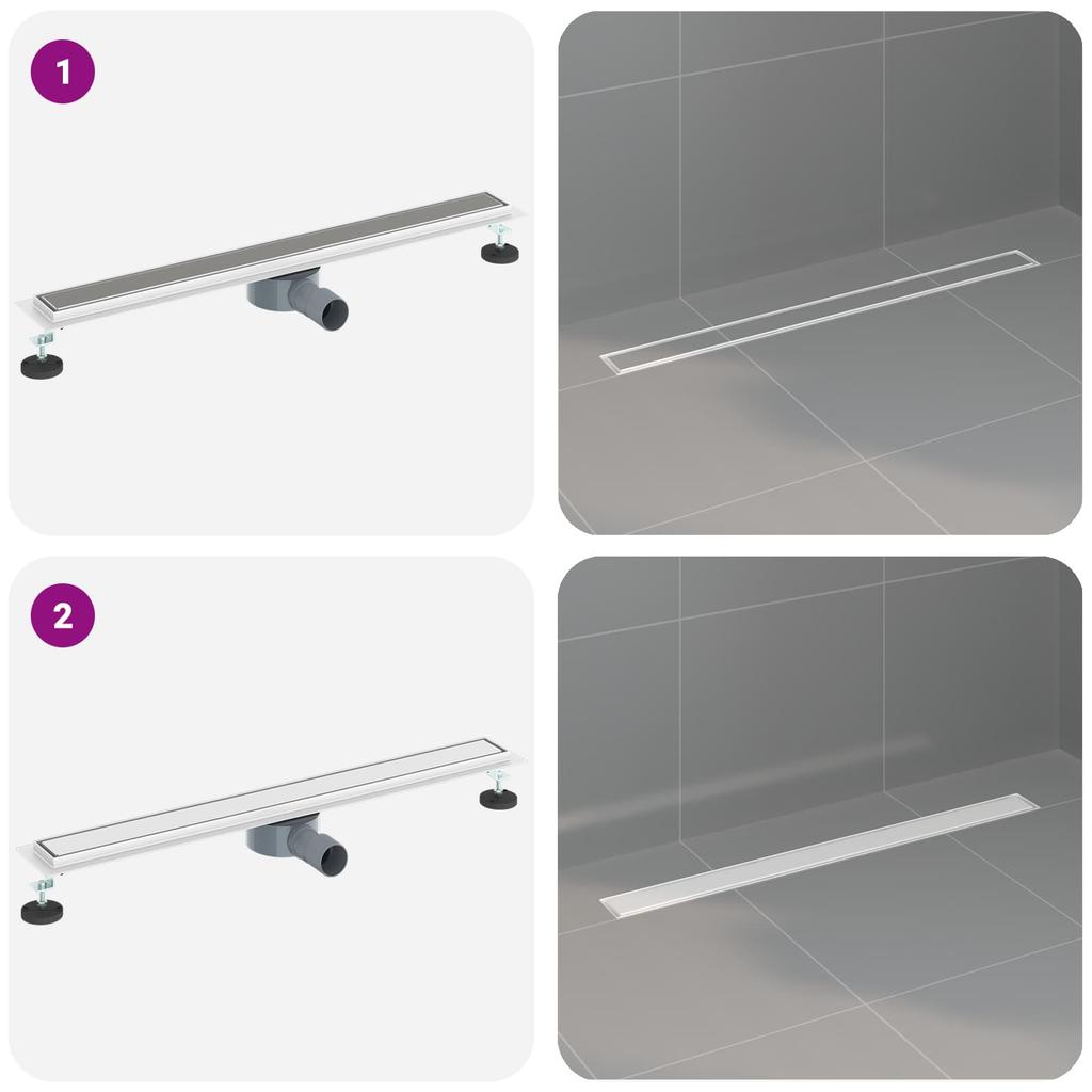 2 in 1 Shower Drain with 360 degrees Siphon Silver 80 cm Stainless Steel 304