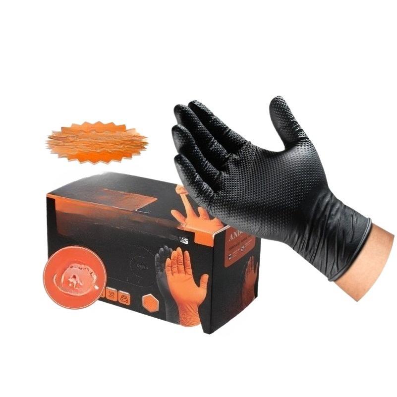 Épaisseur Extra 100-1 Pièces, Résistants et 8 Mil Gants Jetables en Nitrile Motif Diamant Orange - Texture Diamantée Surélevée, Sans Poudre et Sans Latex