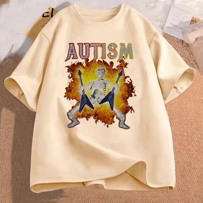 Autistic Funny Skeleton T Shirt Women Men Autism Edgy Skeleton Meme T-shirt Casual Short Sleeve Tshirt Round Neck Clothes