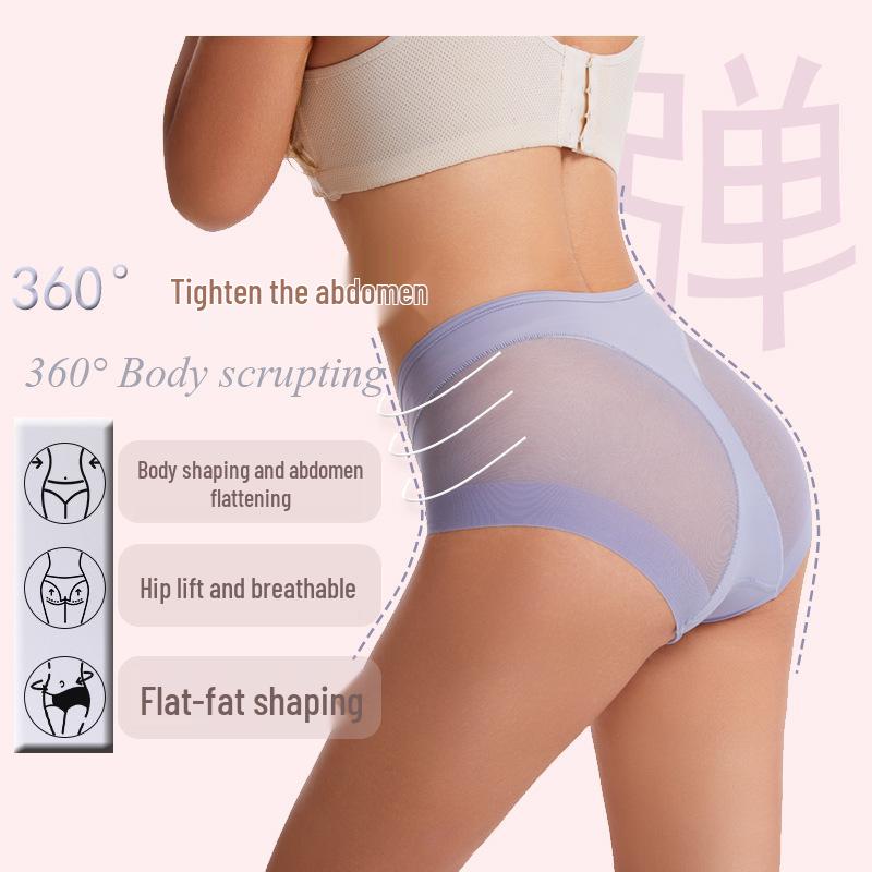 Women's Mid-Waist Briefs - Transparent Mesh, Comfortable Ice Silk, Plus Size