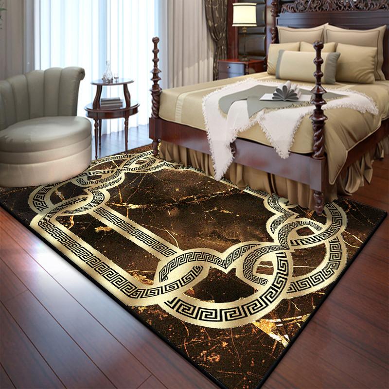 Black Golden Bedroom Bedside Rug Luxury Large Area Living Room Decoration Carpets Foldable Non-slip Soft Floor Mat Gaming Room