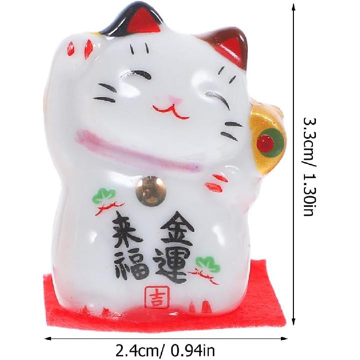 Wakauto 3 Pcs 1" Lucky Cat Statue Japanese Maneki Neko Waving Cats Ceramic Figurines Feng Shui Miniature Animal Statue Decoration for Shop, Home, Car