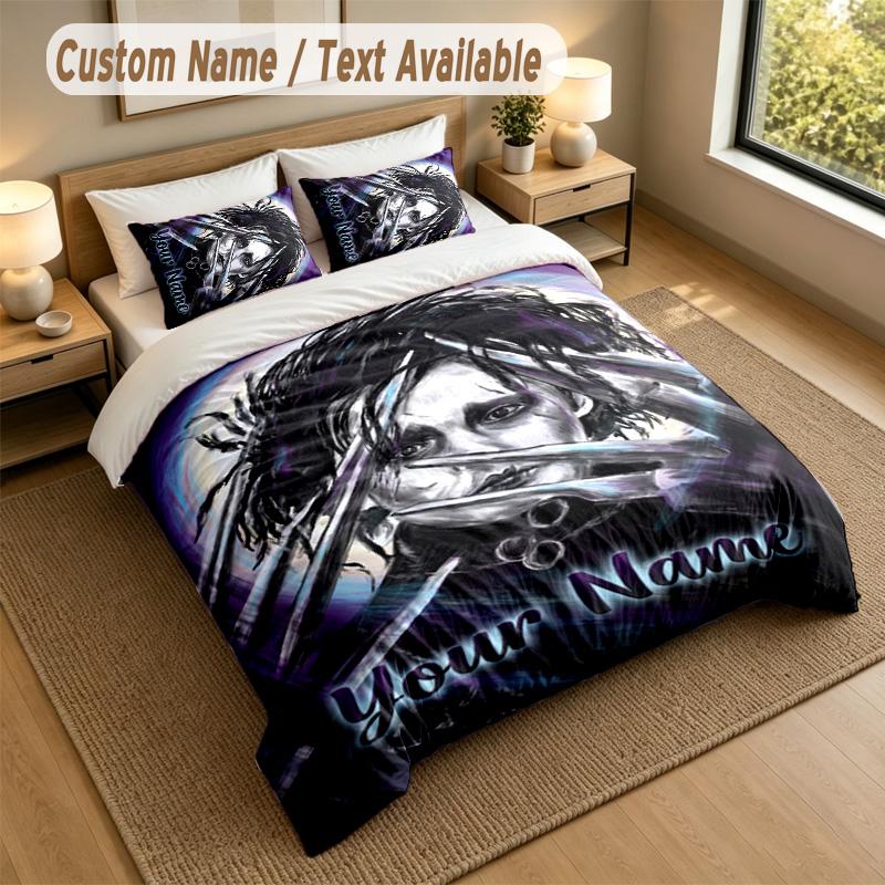 3Pcs Bedding Set Custom Name Text, 1 Sheet 2 Pillowcases Home Bed DecorEdward Scissorhands