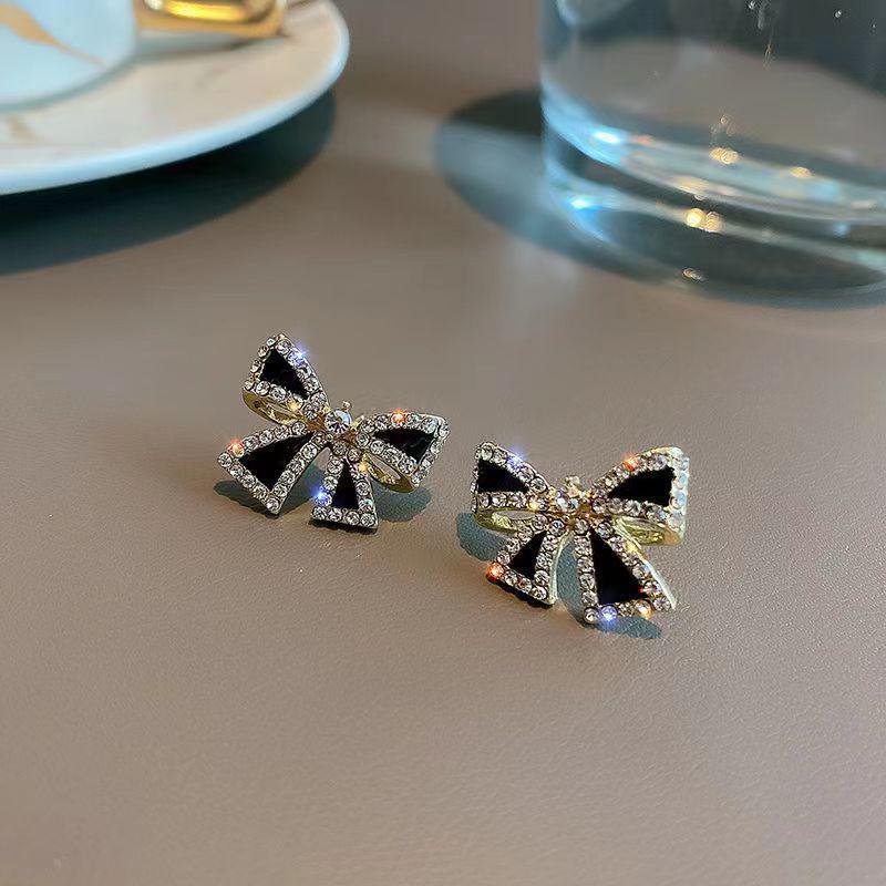 Elegant Gold-Plated Black Zircon Stud Earrings - Niche Design for a Luxurious Fashion Statement