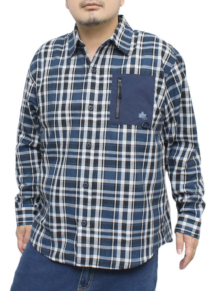 

One Colors LOGOS PARK Men s Check Shirt, Plus Size, Viyella, D-Ring, Nylon, with Pocket, Long Sleeve, Size 2L, Sax (67)