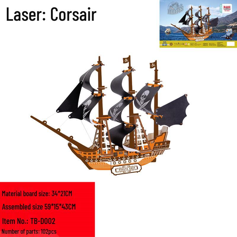 Black Sail Pirate Ship 3D Children s Educational DIY Puzzle Toy