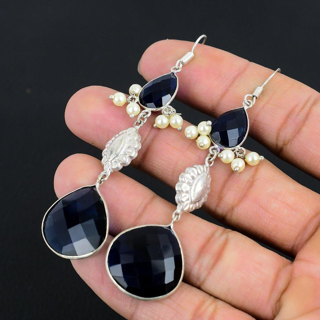 London Blue Topaz Stone Sterling Silver Anniversary Dangle Drop Earrings Jewelry