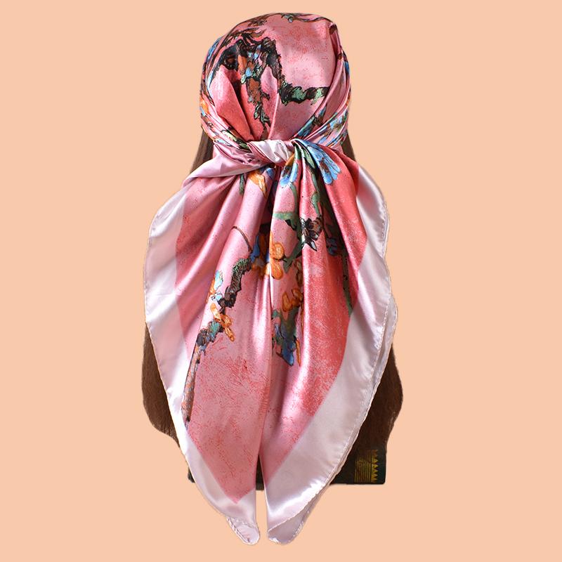 1PC Women's Beach Accessory Fashion Satin Square Scarf 90*90inch Multi-use Headscarf Party Use Versatile Hair Towel