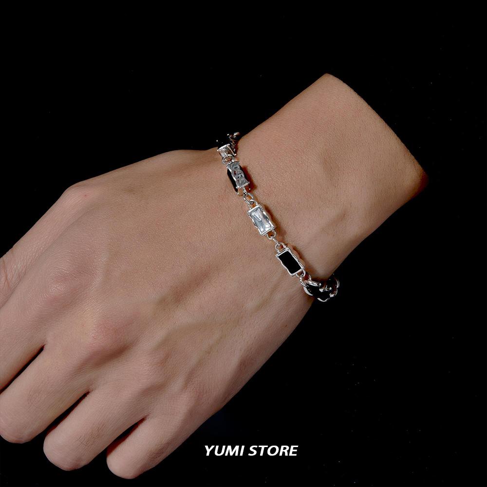 Fashion Black White Zircon Splicing Bracelet For Man Hip Hop Luxury Titanium Steel Non Fading Couple Bracelet Wholesale