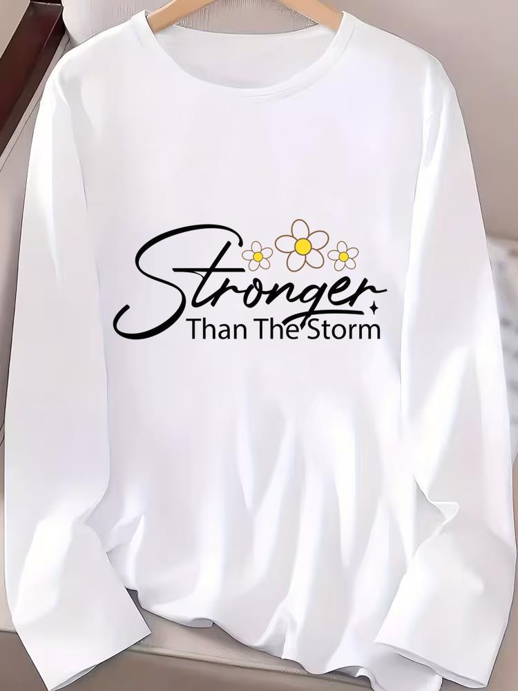 

(Asian Size) cute letter autumn winter spring Women Female Clothing Casual Tee Lady Printed o-neck Long Sleeve T Shirt Fashion Top Graphic T-shirts S