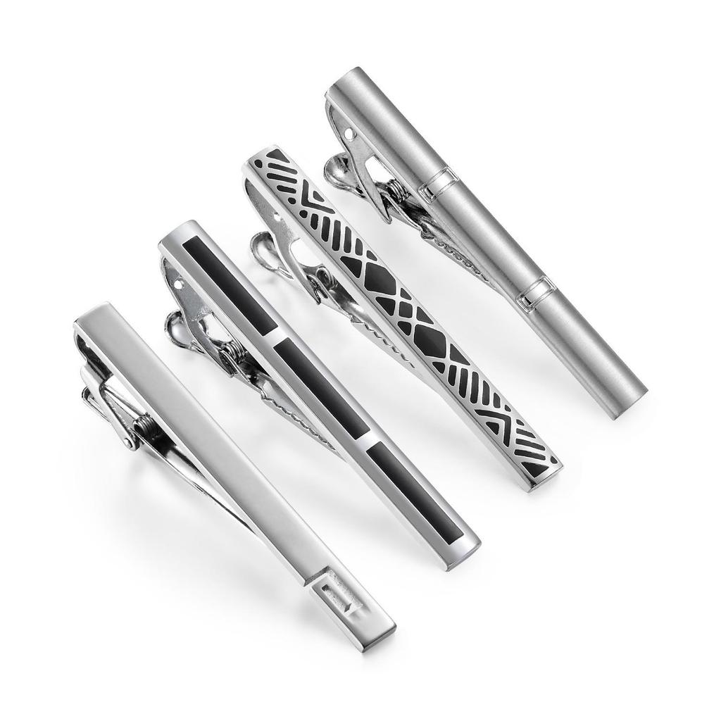 4-Piece Men's Simple Silver Enamel Tie Clip Set for Business Shirts