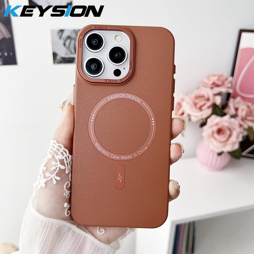 KEYSION Matte Leather Texture Hard PC Phone Case for MagSafe for iPhone 13 14 Pro Max 14 Plus Magnetic Shockproof Back Cover