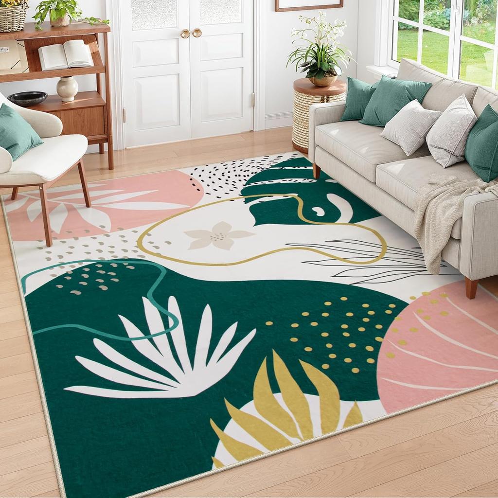 Delicate Floral Rug - Stain-Resistant & Non-Slip Living Room Sofa & Recliner Mat Bedside Rug for Bedroom Home Decor