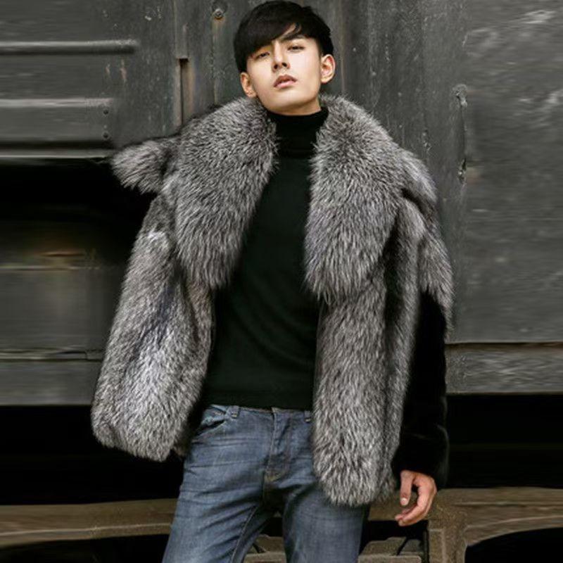 New Men's Silver Fox Fur Fur Jacket Fashion Light Luxury Mink Hair Short Jacket Warm Temperament Coat