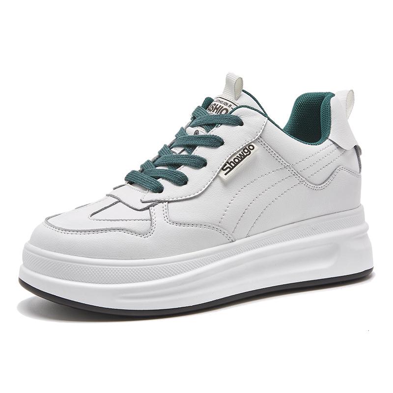 Women's 2021 Spring White Leather Platform Shoes – Height-Enhancing Casual Style