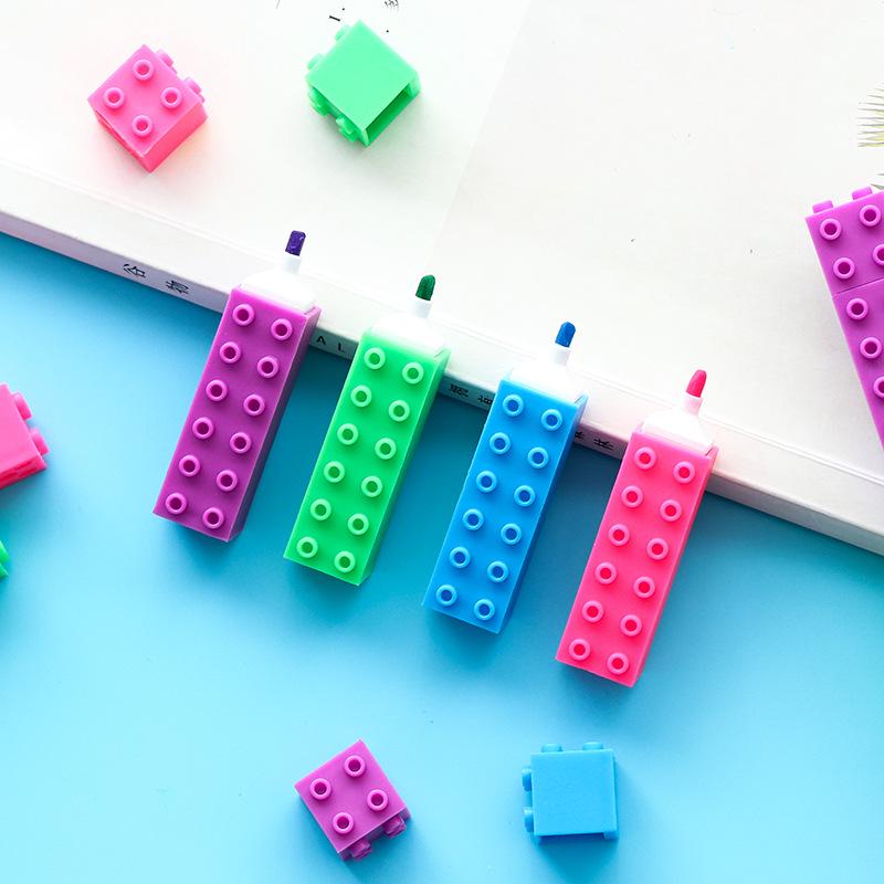 6pcs Mini Building Up Block Pen Color Highlighter  Pen Writing Drawing Kid Gift Stationery Office School Supplies A6201