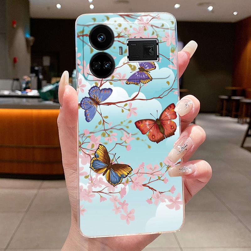 Case For OPPO Realme GT5 240W Flower Butterfly Protective Casing For Realme GT 5 240W Transparent Soft Silicone TPU Phone Cover