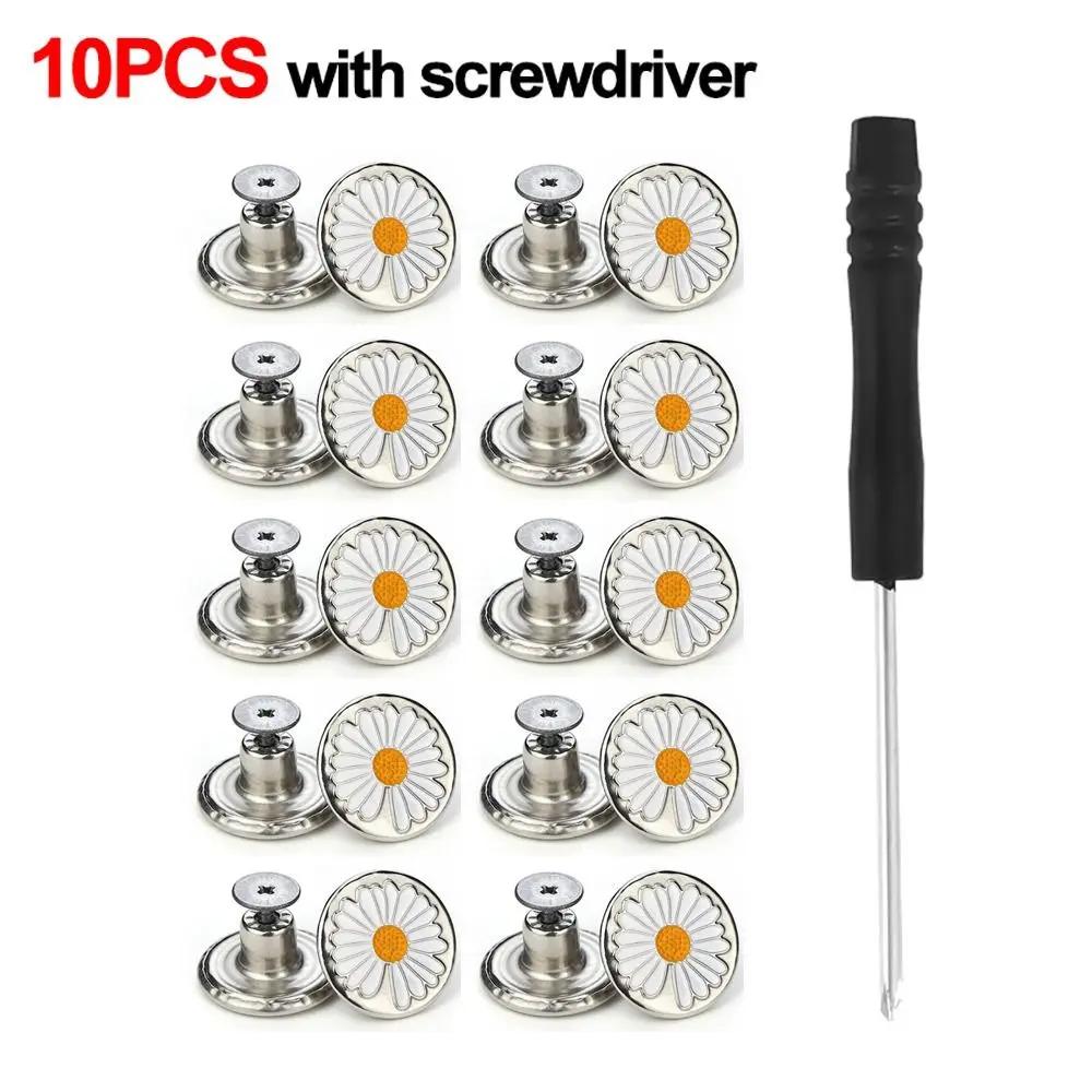 10 Stück Metall-Jeansknöpfe, 17 mm, Ersatz-Knopf-Reparaturset ohne Nähschraube, nagellose, abnehmbare Jean-Schnallen, Kleidung, Hosennadeln