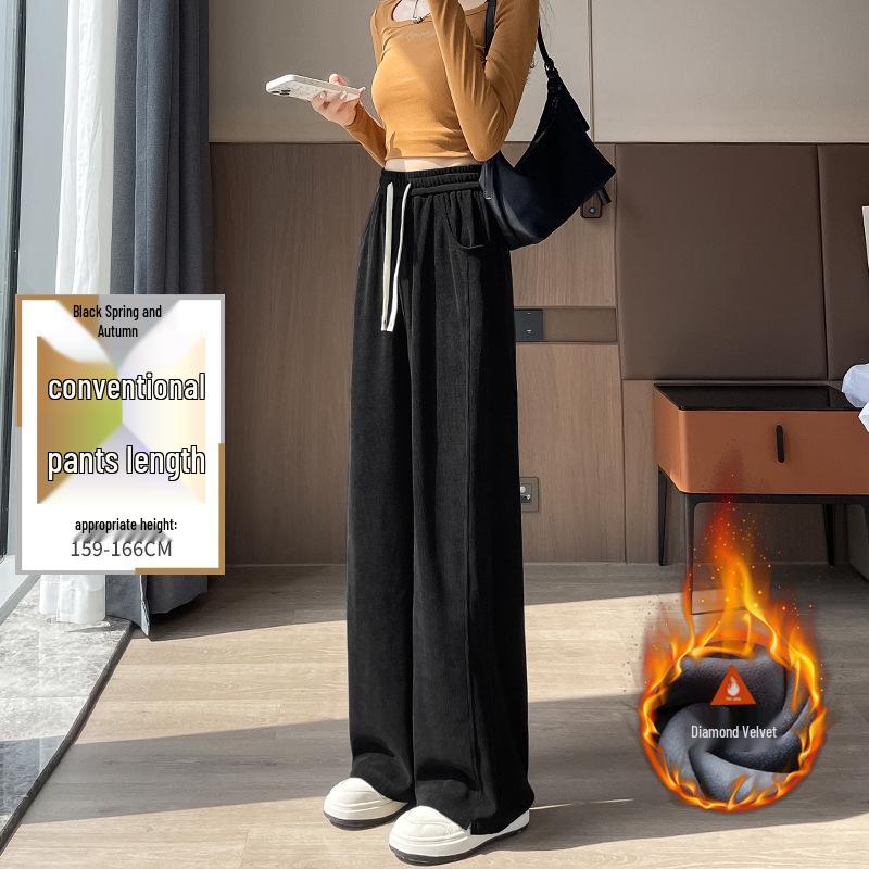 Women's Narrow and Wide-Leg Chenille Sweatpants, Fleece-Lined for Autumn/Winter 2024, Straight-Leg Casual Design.