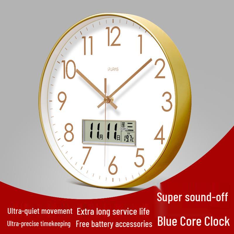 Yipula 6026 Perpetual LCD Wall Clock - Silent Dual Date Classic for Living Room