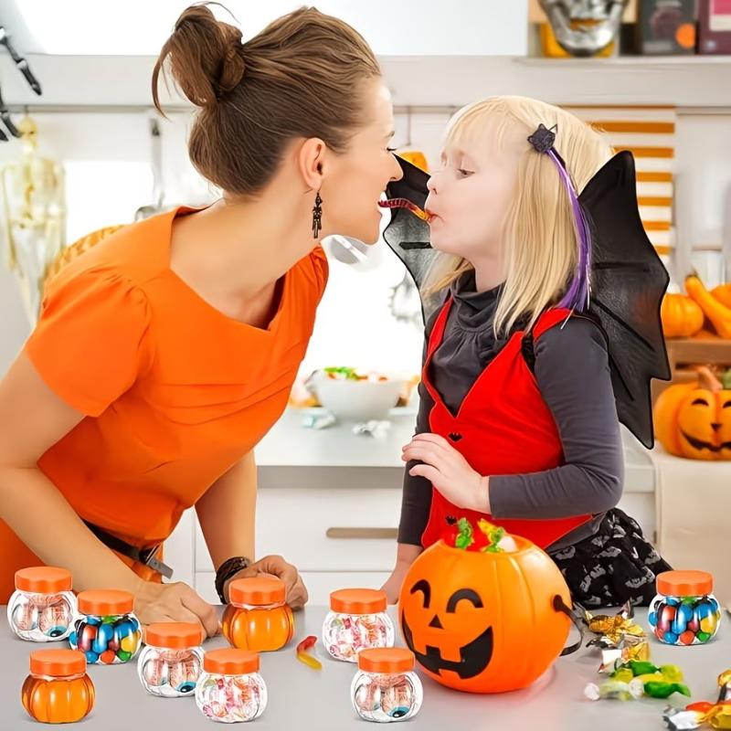 5/10 Pezzi Barattoli Portaconfetti a Forma di Zucca Senza BPA Contenitori Trasparenti in Plastica con Coperchi per Feste di Halloween a Casa