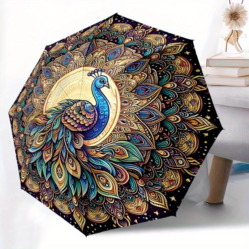 1 Stück Schöner Pfau Langlebiger Cartoon Faltbarer Regenschirm,Kompakter Regenschirm für Männer und Frauen,Geeignet für Reisen oder den täglichen Gebrauch.N003