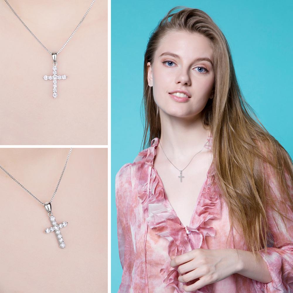 JewelryPalace Cross Sideway 925 Silver Cubic Zirconia Pendant Necklace for Women Yellow Gold Rose Gold Plated No Chain