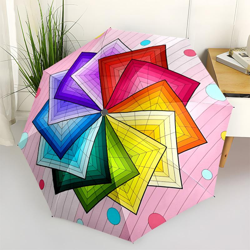 1pc Color Wheel Mandala Automatic Open/Close Umbrella, Compact Travel Umbrella, 8-Rib Sturdy Frame - Ideal Gift for Friends yy251118009