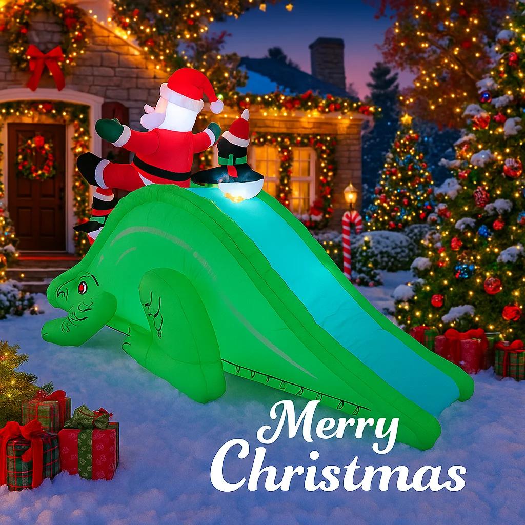 6.8FT Xmas Holiday Inflatable Yard Decor Santa Dinosaur Slide Penguins LED Christma Decoration Toy Supplies Home Ornaments Gifts