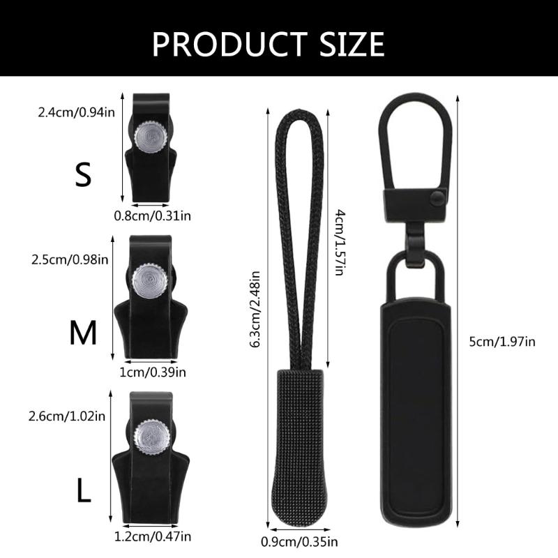 12 Pieces Zippers Repair Kits Quick Instants Zippers Pullers 3 Size Zippers Replacement Set for Jackets Jeans Suitcases