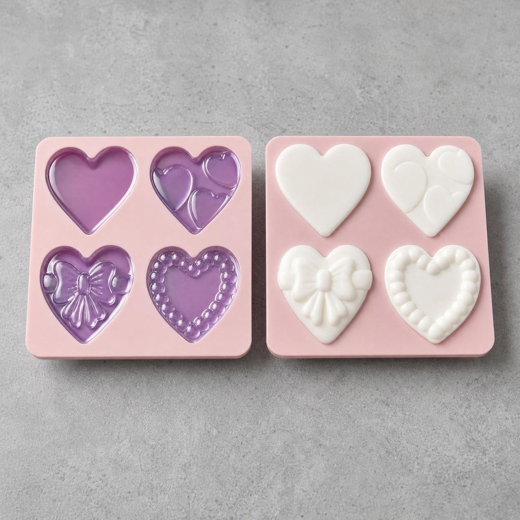 Silicone Heart Mold Set for Baking Soap Making Resin Crafting 4 Cavities Heart Shaped Silicone Mold for Handmade Soap Candle Making and Baking Tools