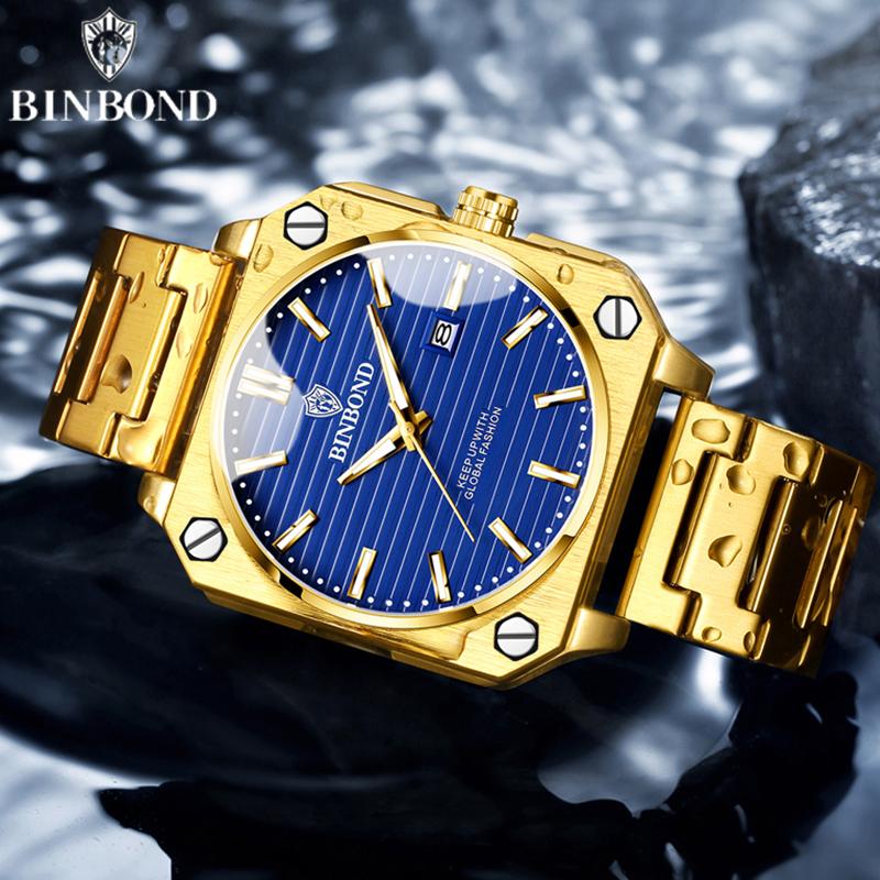 Mode Quadratische Business Herren Quarzuhren Wasserdicht Leuchtend Kalender Luxus Edelstahl Armband Armbanduhren Herren Geschenke