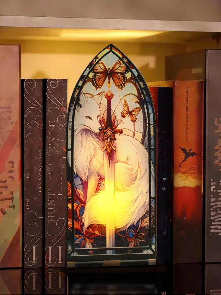 White Fox Pattern Gothic Arch Decor, Acrylic Cndle Holder, Butterfly & Sword Design, Artistic Tabletop Ornaments for Home Gifts