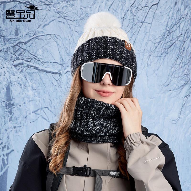 Winter warme Hutschal zweiteilige Abdeckung Outdoor Kälteschutz Ohrenschutz Pulloverhut Damen Samt verdickt gestrickte Wollmütze