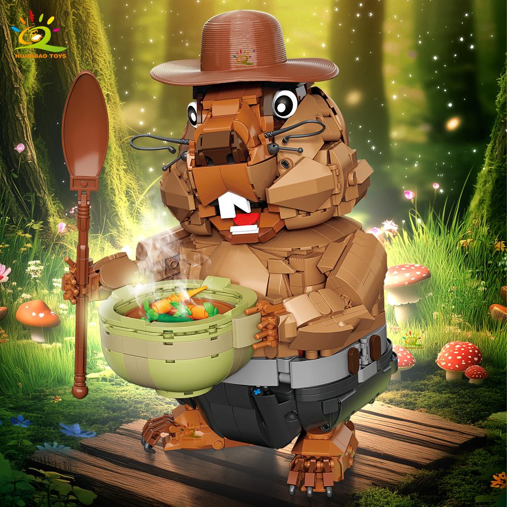 Non-Toxic 1464Pcs Moc Groundhog Model Building Block Marmot Animal Series Brick Construction Toy For Children Desk Home Decor.