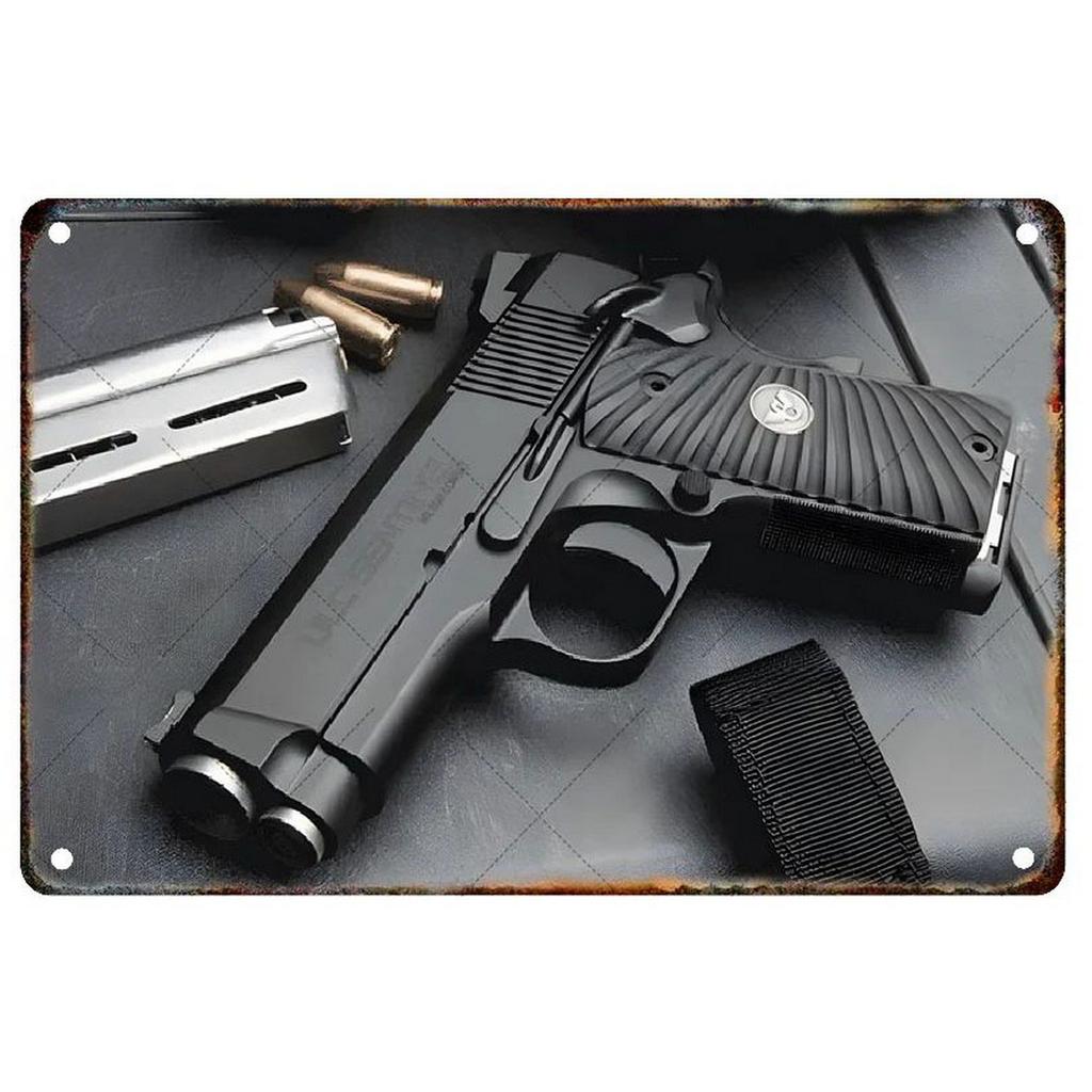 Pistol Military Plaque Metal Tin Signs Wall Decoration Vintage Art Posters Iron Painting for Man Cave Home Cafe Garden Club Bar