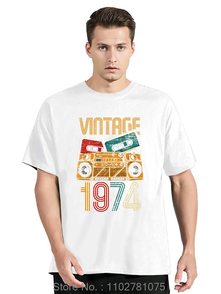 Born In Vintage 1974 Oversized T-shirt Limited Edition Cassette Men Clothing Vintage Cotton Tshirt Funny Tees Fitness T Shirt