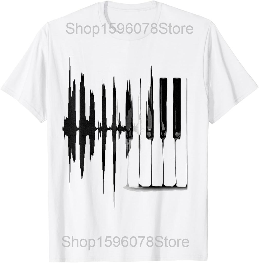 Keyboard Heartbeat Cool Piano Player Novelty Rock Music T Shirts Men Streetwear Tee Shirt Short Sleeve Unisex Loose Clothing