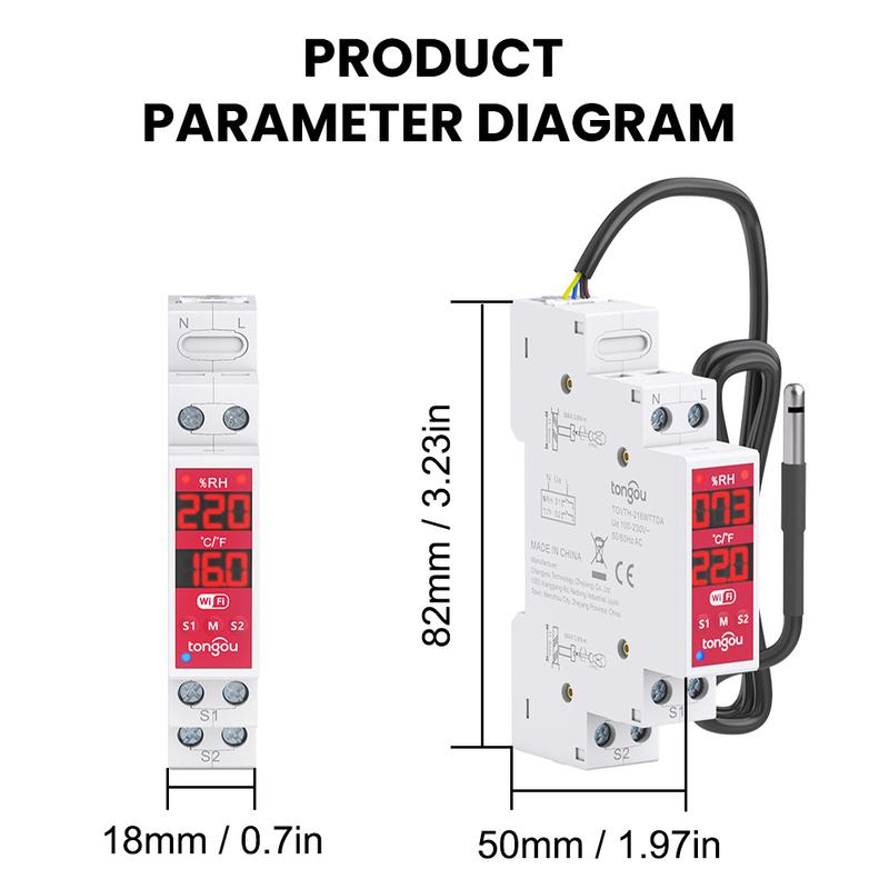 Tuya Temp & Humidity Sensor WiFi 2-Gang Smart Switch 18mm DIN Rail with , 3840W AC/300W DC, Timer, Smart Life/Alexa/Google