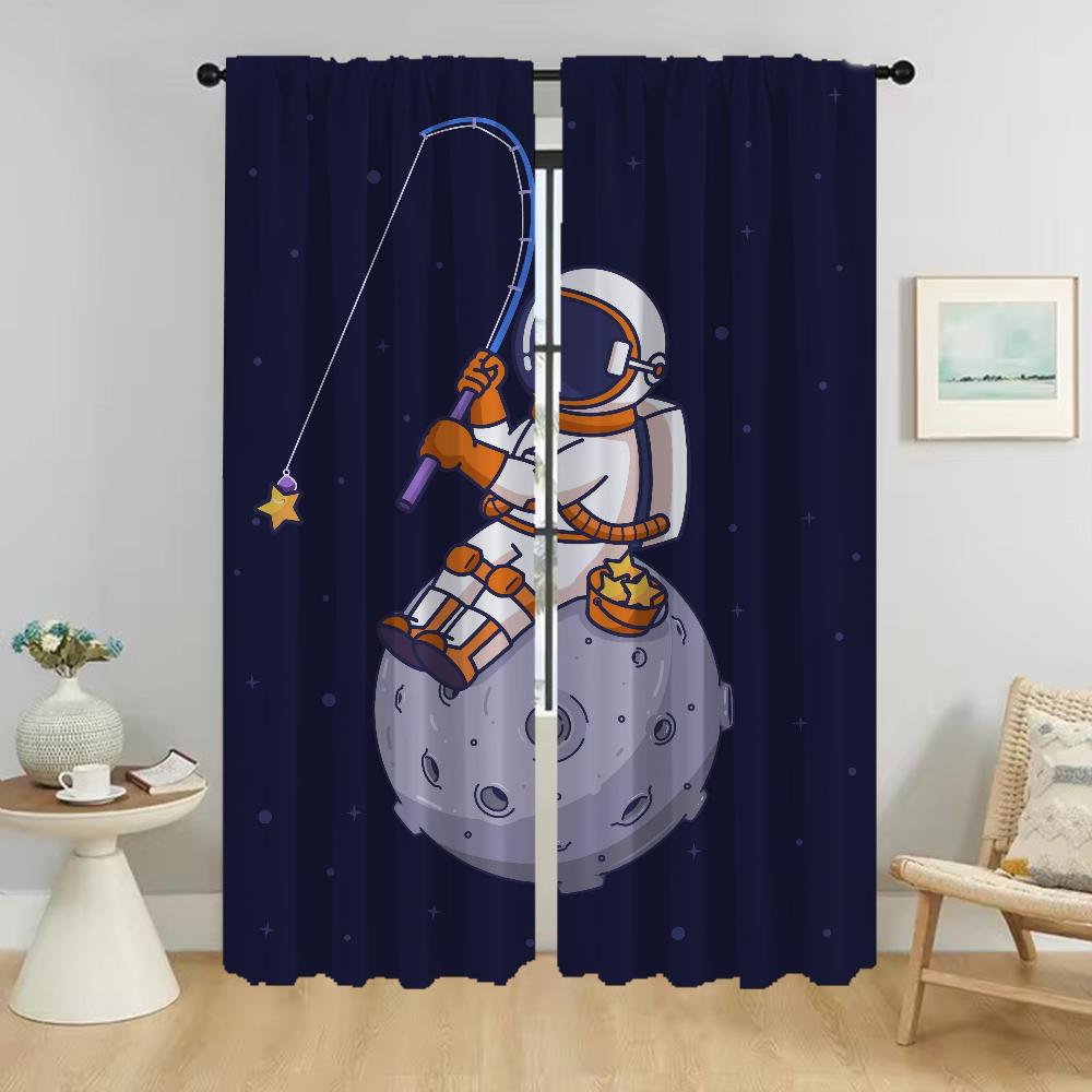 Blackout Curtains 2 Pieces Carton Astronaut Curtains for Living Room Curtain Partition Shades Halloween Decoration Kitchen Child