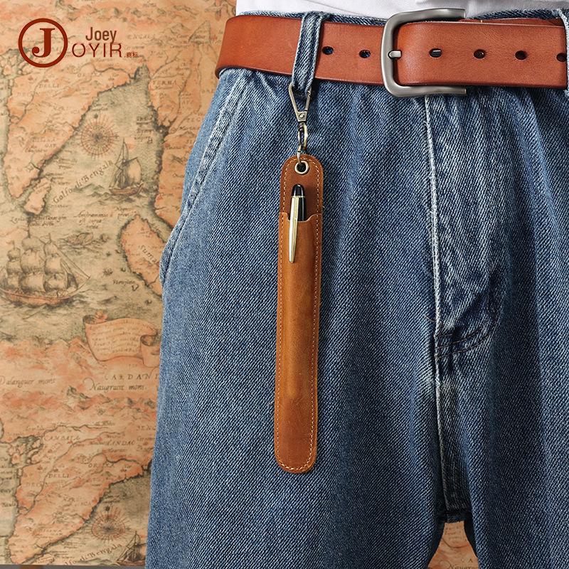 Crazy Horse Leather Pen Case: Genuine Cowhide Stationery Holder for Back-to-School