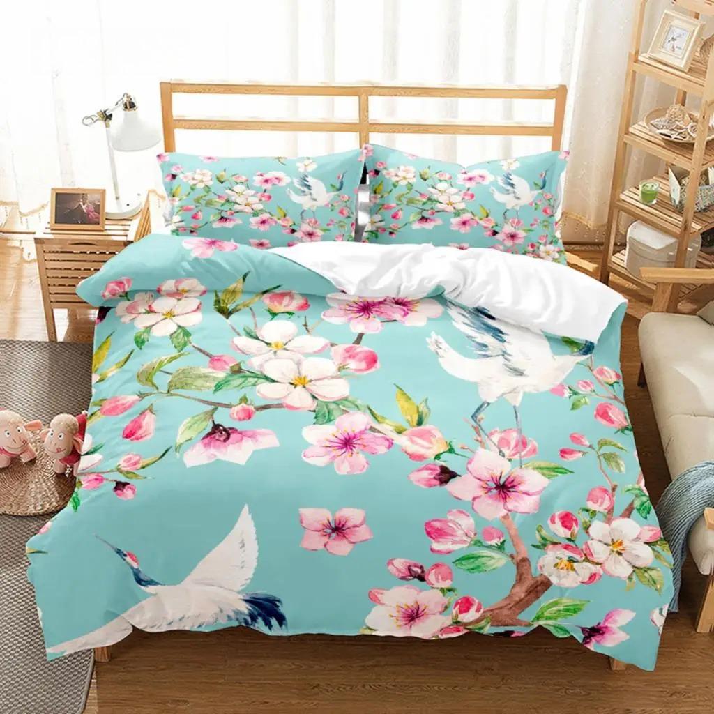 Tropical Birds Duvet Cover Watercolor Hummingbird Flowers Twin Bedclothes Exotic Wildlife White Abstract Polyester Qulit Cover
