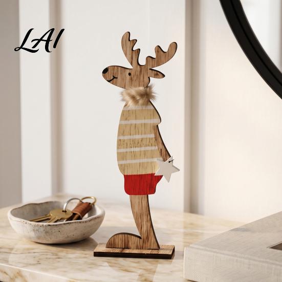 Rustic Holiday Centerpieces for Home Wooden Christmas Reindeer Figurines Handpainted Couple Elk Tabletop Ornaments Xmas Small Decorations
